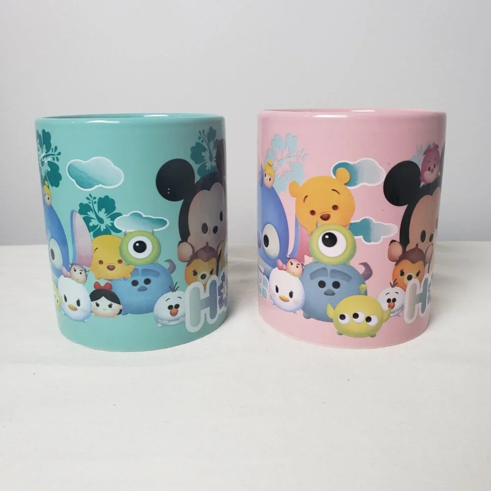 Disney Pixar Tsum Tsum Winnie the Pooh in Hawaii Jerry Leigh Mugs Pink/Blue x2